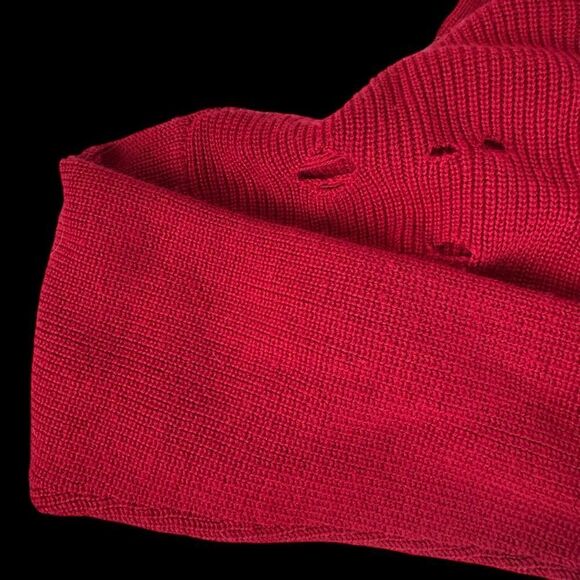 Lovers + Friends Arlington NWT Distressed Ripped Cold Shoulder Red Sweater Sz M - Picture 6 of 10